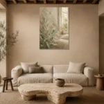 Sunlit Laurel Wildflower Botanical Bedroom Wall Art Canvas Print presented in a sophisticated home setting