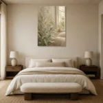 Sunlit Laurel Wildflower Botanical Bedroom Wall Art Canvas Print showcased in an elegant minimalist interior