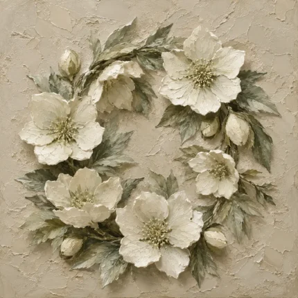 Ivory Hellebore Wreath Botanical Bedroom Wall Art Canvas Print