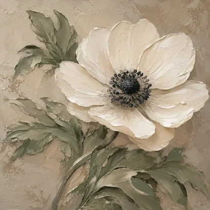 Ivory Anemone Botanical Bedroom Wall Art Canvas Print