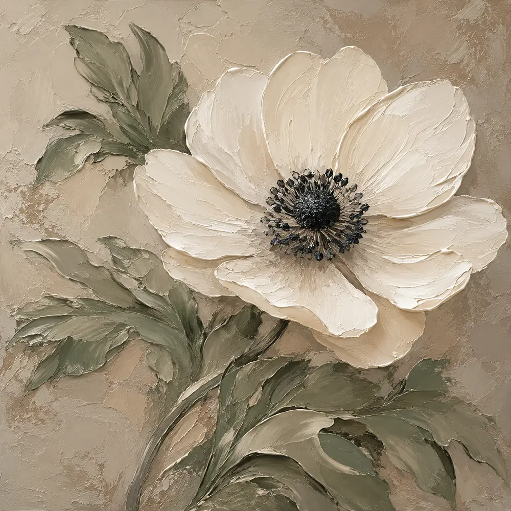 Ivory Anemone Botanical Bedroom Wall Art Canvas Print