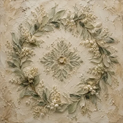 Laurel Blossom Wreath Botanical Bedroom Wall Art Canvas Print