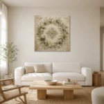 Laurel Blossom Wreath Botanical Bedroom Wall Art Canvas Print styled in a refined neutral interior