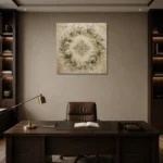 Laurel Blossom Wreath Botanical Bedroom Wall Art Canvas Print displayed in a contemporary gallery-inspired room