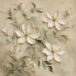 Ivory Clematis Vine Botanical Bedroom Wall Art Canvas Print