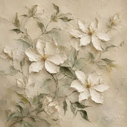 Ivory Clematis Vine Botanical Bedroom Wall Art Canvas Print