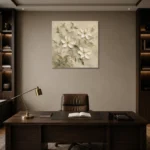Ivory Clematis Vine Botanical Bedroom Wall Art Canvas Print displayed in a contemporary gallery-inspired room