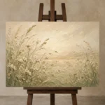 Meadow Wildflowers Botanical Bedroom Wall Art Canvas Print displayed on a studio easel