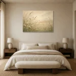 Meadow Wildflowers Botanical Bedroom Wall Art Canvas Print showcased in an elegant minimalist interior