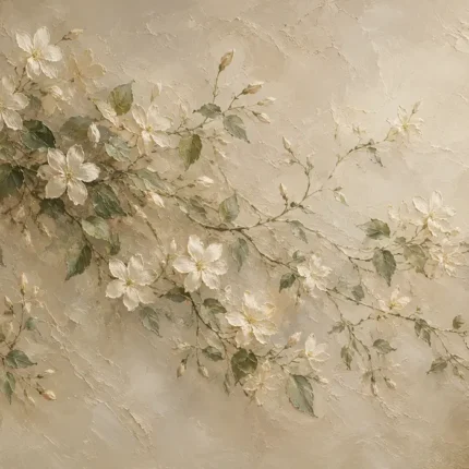 Ivory Jasmine Vine Botanical Bedroom Wall Art Canvas Print