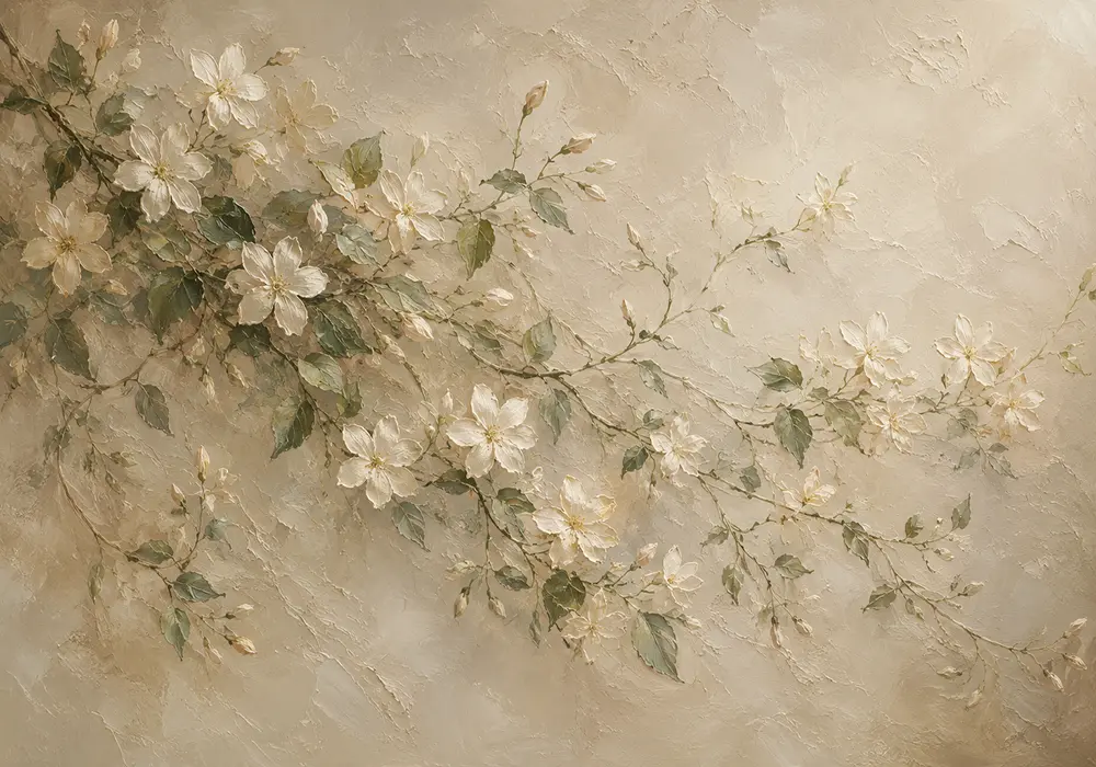 Ivory Jasmine Vine Botanical Bedroom Wall Art Canvas Print