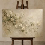Ivory Jasmine Vine Botanical Bedroom Wall Art Canvas Print displayed on a studio easel