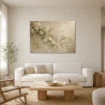 Ivory Jasmine Vine Botanical Bedroom Wall Art Canvas Print styled in a refined neutral interior