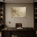 Ivory Jasmine Vine Botanical Bedroom Wall Art Canvas Print displayed in a contemporary gallery-inspired room