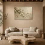 Ivory Jasmine Vine Botanical Bedroom Wall Art Canvas Print presented in a sophisticated home setting