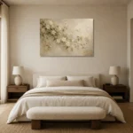 Ivory Jasmine Vine Botanical Bedroom Wall Art Canvas Print showcased in an elegant minimalist interior