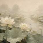 Ivory Lotus Pond Botanical Bedroom Wall Art Canvas Print