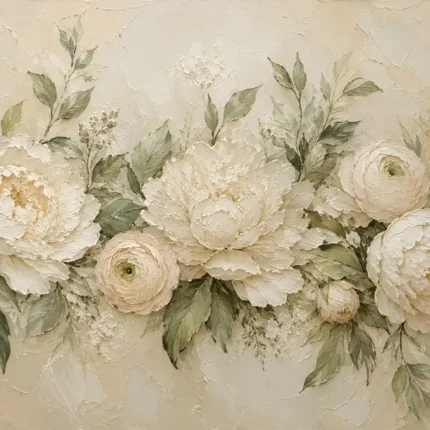 Ivory Peony Garland Botanical Bedroom Wall Art Canvas Print