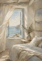 Ocean Window Coastal Bedroom Wall Art Canvas Print