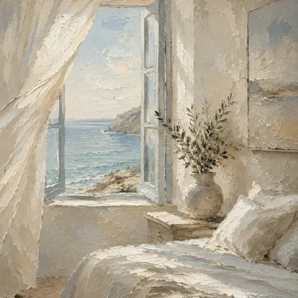 Ocean Window Coastal Bedroom Wall Art Canvas Print