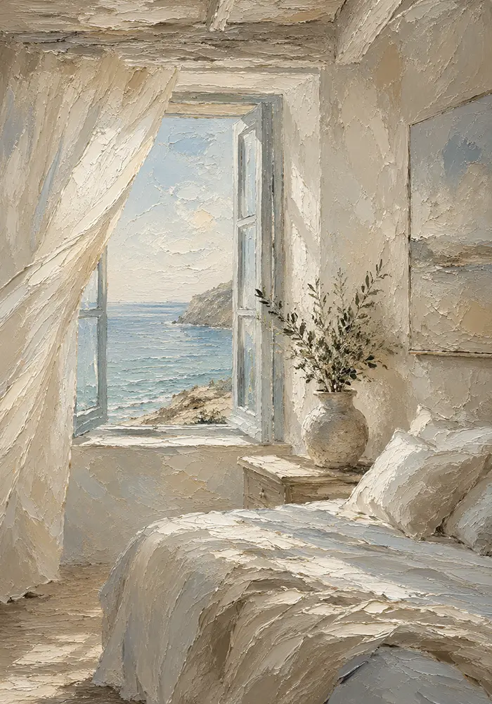 Ocean Window Coastal Bedroom Wall Art Canvas Print