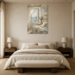 Ocean Window Coastal Bedroom Wall Art Canvas Print showcased in an elegant minimalist interior