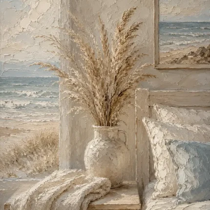 Pampas Vase Coastal Bedroom Wall Art Canvas Print