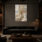 Pampas Vase Coastal Bedroom Wall Art Canvas Print shown in a warm modern interior