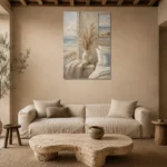 Pampas Vase Coastal Bedroom Wall Art Canvas Print presented in a sophisticated home setting