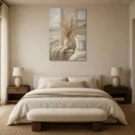 Pampas Vase Coastal Bedroom Wall Art Canvas Print showcased in an elegant minimalist interior
