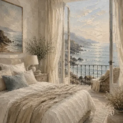 Seaside Balcony Coastal Bedroom Wall Art Canvas Print
