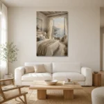 Seaside Balcony Coastal Bedroom Wall Art Canvas Print styled in a refined neutral interior