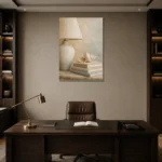 Seashell Lamp Coastal Bedroom Wall Art Canvas Print displayed in a contemporary gallery-inspired room