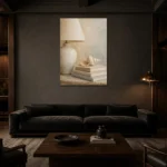 Seashell Lamp Coastal Bedroom Wall Art Canvas Print shown in a warm modern interior