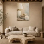 Seashell Lamp Coastal Bedroom Wall Art Canvas Print presented in a sophisticated home setting