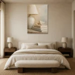 Seashell Lamp Coastal Bedroom Wall Art Canvas Print showcased in an elegant minimalist interior
