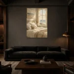 Sunlit Ocean Bedroom Coastal Bedroom Wall Art Canvas Print shown in a warm modern interior