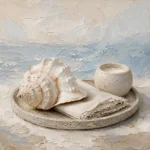 Seashell Candle Coastal Bedroom Wall Art Canvas Print