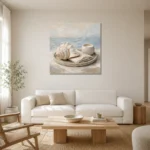 Seashell Candle Coastal Bedroom Wall Art Canvas Print styled in a refined neutral interior