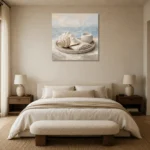 Seashell Candle Coastal Bedroom Wall Art Canvas Print showcased in an elegant minimalist interior
