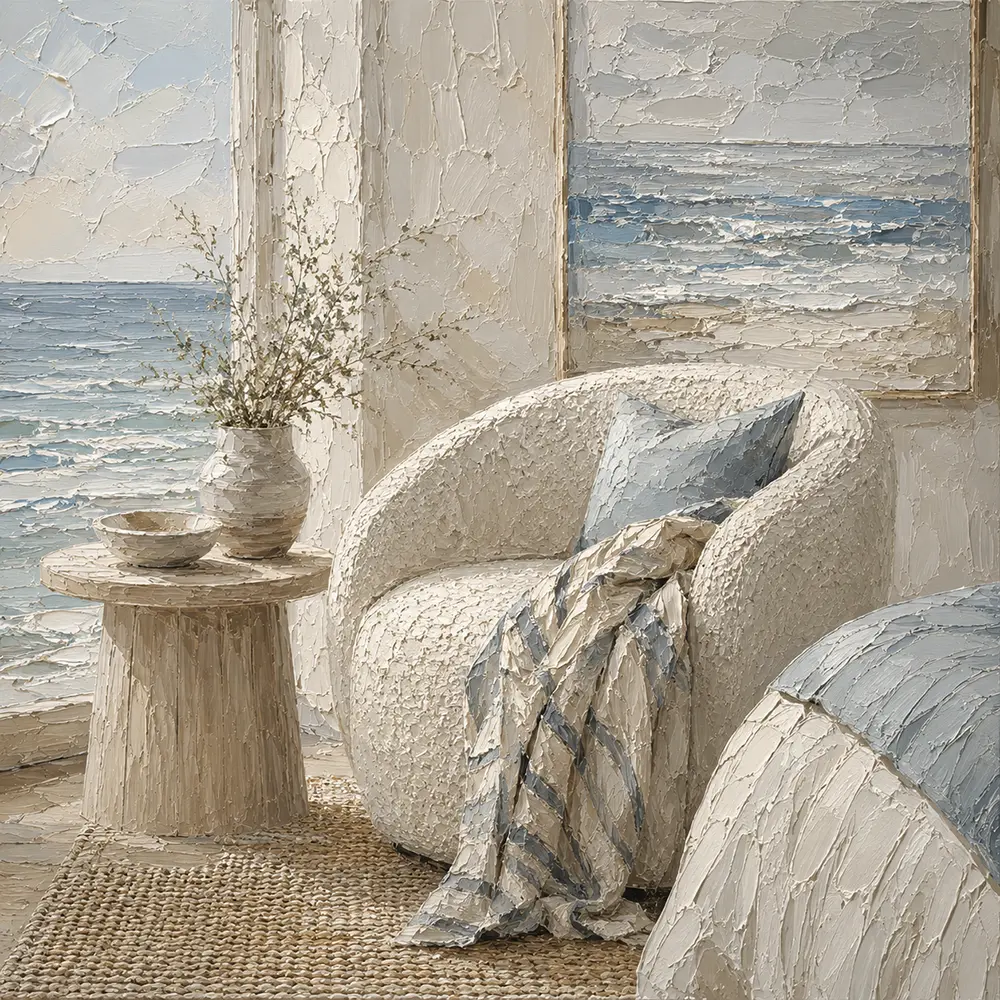 Ocean Reading Chair Coastal Bedroom Wall Art Canvas Print