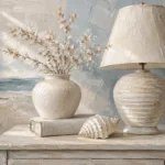Seashell Table Lamp Coastal Bedroom Wall Art Canvas Print