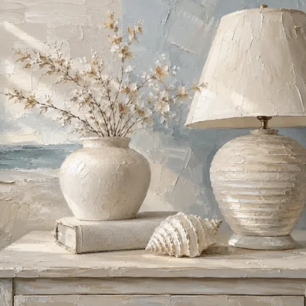 Seashell Table Lamp Coastal Bedroom Wall Art Canvas Print