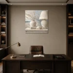 Seashell Table Lamp Coastal Bedroom Wall Art Canvas Print displayed in a contemporary gallery-inspired room