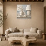 Seashell Table Lamp Coastal Bedroom Wall Art Canvas Print presented in a sophisticated home setting
