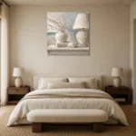 Seashell Table Lamp Coastal Bedroom Wall Art Canvas Print showcased in an elegant minimalist interior