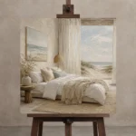 Dune View Coastal Bedroom Wall Art Canvas Print displayed on a studio easel