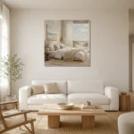 Dune View Coastal Bedroom Wall Art Canvas Print styled in a refined neutral interior