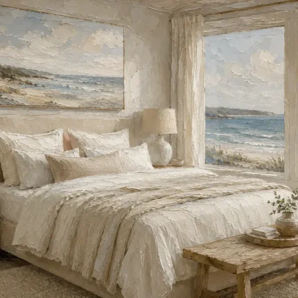 Oceanfront Suite Coastal Bedroom Wall Art Canvas Print