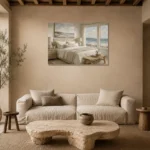 Oceanfront Suite Coastal Bedroom Wall Art Canvas Print presented in a sophisticated home setting
